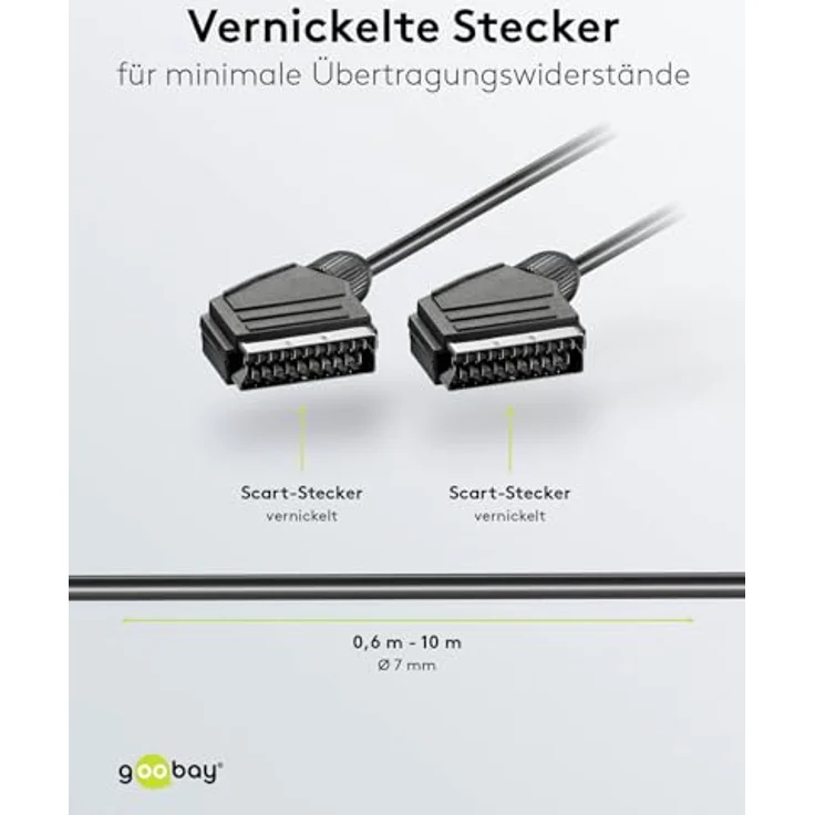 Goobay 11703 Scart Verbindungskabel, Vernickelt, 7 mm - Scartstecker (21-Pin) > Scartstecker (21-Pin), , 2, 00m Kabellänge, Schwarz – Bild 6