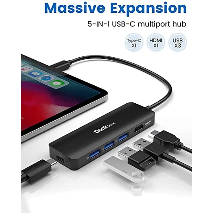 Dockteck USB C Hub 5 in 1, Multiport-Adapter mit 4K HDMI 60Hz, 3 USB 3.0-Ports und 100W PD für MacBook Pro/Air M1/M2, iPad Pro, Steam Deck – Bild 2