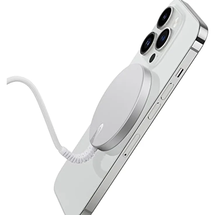 ESR HaloLock Mini kabelloses Ladegerät, kompatibel mit MagSafe Ladegerät, für iPhone 15/15 Plus/15 Pro/15 Pro Max/14/13/12 Serie, starker Magnetverschluss, verstärktes Nylonkabel, Silber