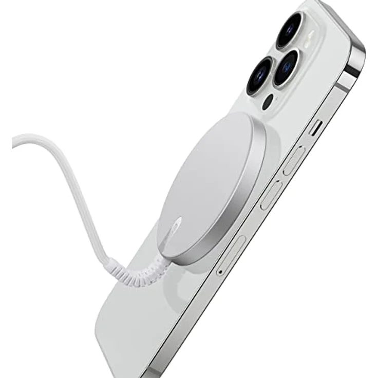 ESR HaloLock Mini kabelloses Ladegerät, kompatibel mit MagSafe Ladegerät, für iPhone 15/15 Plus/15 Pro/15 Pro Max/14/13/12 Serie, starker Magnetverschluss, verstärktes Nylonkabel, Silber – Bild 1