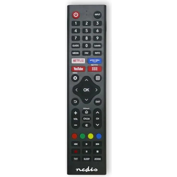 NEDIS Ersatz Fernbedienung für Hi-Sense TV - Vorprogrammiert - 1 Gerät Disney + Button/Netflix Button/Rakuten TV Button - Infrarot - Schwarz