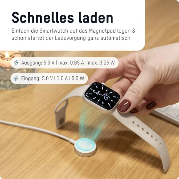 Ansmann Ladekabel für Apple Watch, 120 cm USB C, knickfest mit starker magnetischer Verbindung – Bild 2