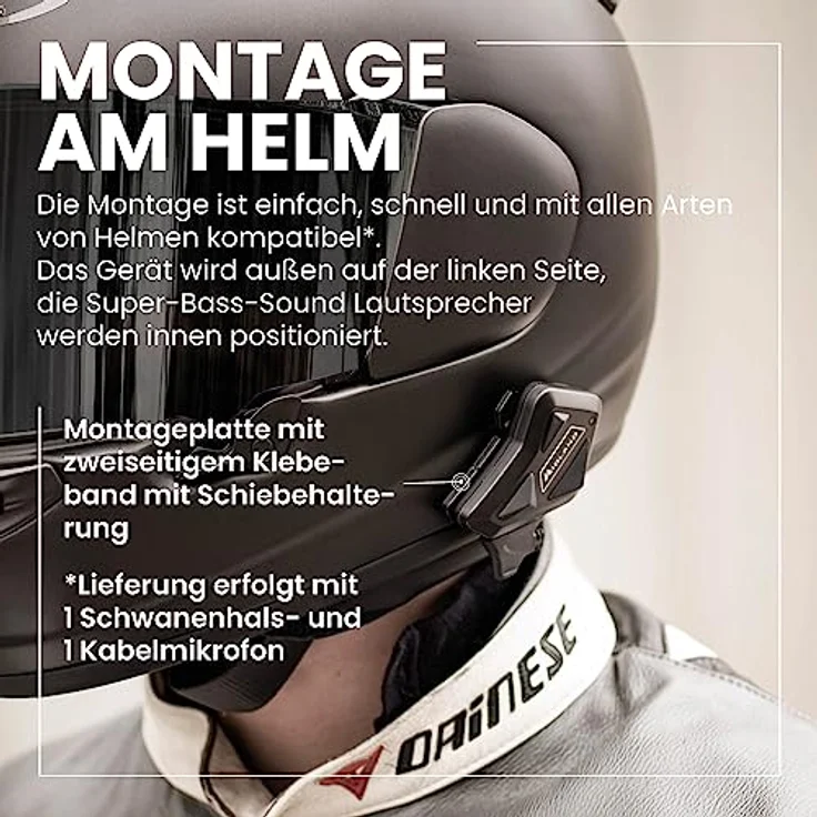 Midland BT Mini Single C1410, Bluetooth-Kommunikationssystem für Motorradfahrer, Helm-Headset mit Geräuschunterdrückung, Bike-to-Bike Kommunikation, Navigations- und Musik, 500 m, bis zu 3 Personen – Bild 3