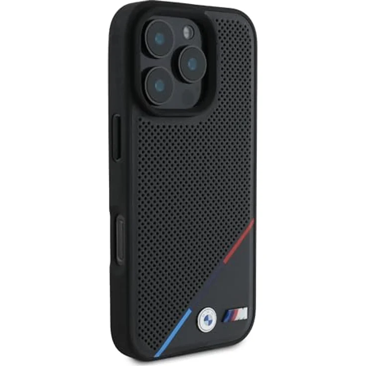 BMW BMHMP16L23PUPDK iPhone 16 Pro Hardcase, perforiert mit Tricolor Line und MagSafe, schwarz – Bild 4
