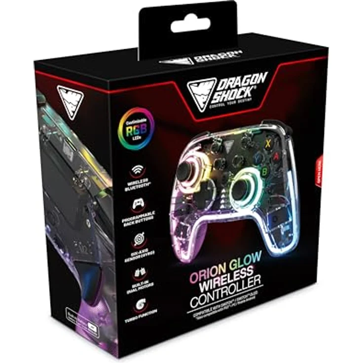 DRAGON SHOCK DragonShock ORION GLOW Gaming Controller, Glow RGB für Nintendo Switch, Switch Lite, OLED, kabellose Bluetooth-Konnektivität, integrierte Doppelmotoren – Bild 2