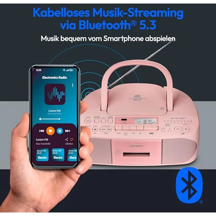 Medion® Radio (AM- / FM- Tuner, MW / UKW mit RDS, 3 W) - Tragbares Stereo-Radio in Rosa – Bild 3