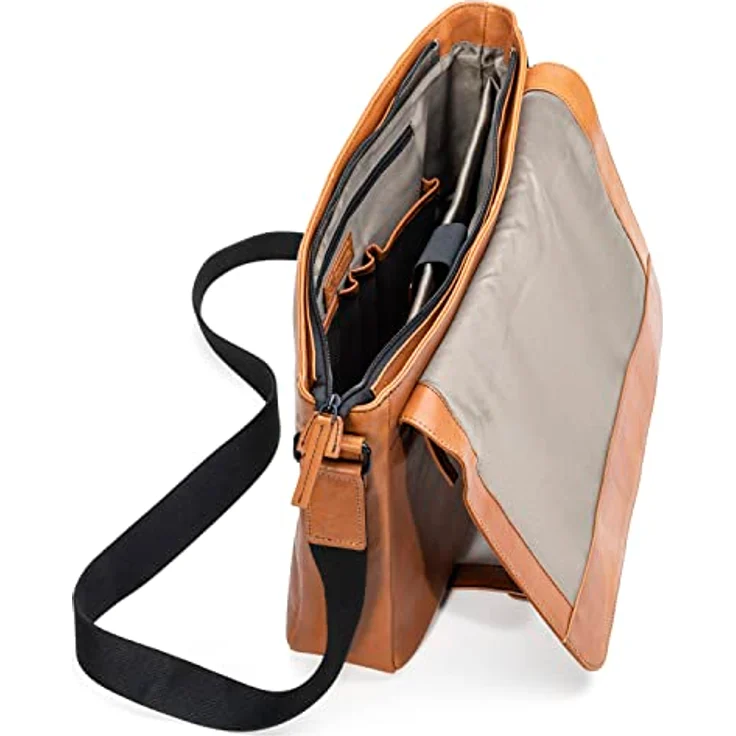 Farmhood Memphis Aktentasche, Leder Messenger mit Laptopfach für 38 cm Geräte, cognac – Bild 5