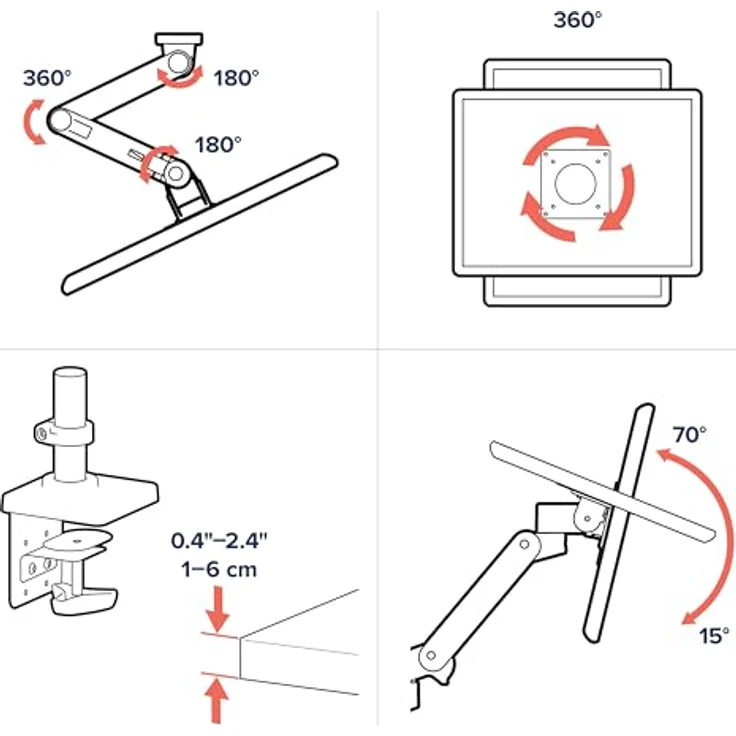 Ergotron LX PRO ARM SINGLE DISPLAY WALL MOUNT, Monitor Halterung für Wall-Montage, grau, 34.02" – Bild 7