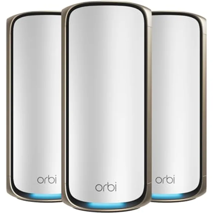 NETGEAR Orbi 970-Serie Quad-Band WiFi 7 Mesh WLAN Set (RBE973S), BE27000 WiFi 7 Router mit 2 Satelliten-Repeatern, Abdeckung von bis zu 660 m², 200 Geräten, 10-Gig-Internetanschluss