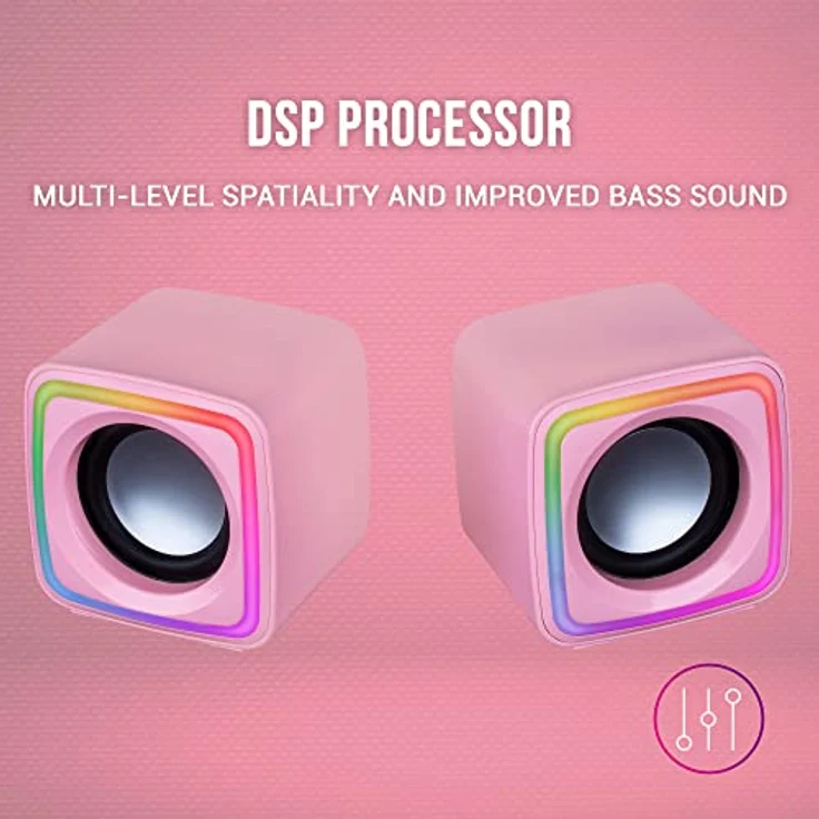 Mars Gaming MSCUBEP Rosa, Kompakte RGB Gaming-Lautsprecher, 8W DSP Soundprozessor, Lautstärkeregler – Bild 3