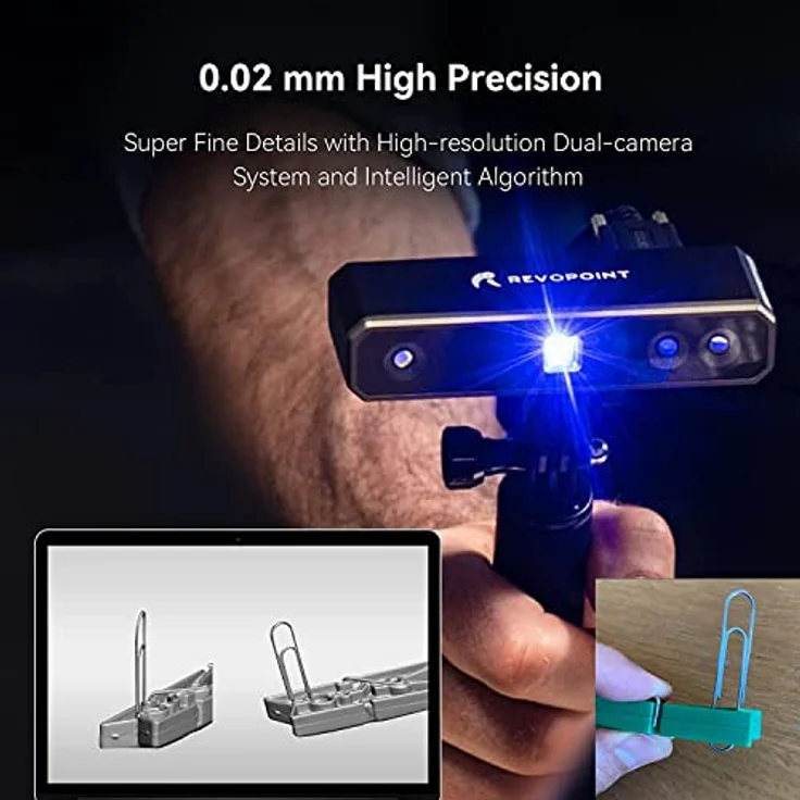 Revopoint Mini tragbarer 3D-Scanner mit doppelter Achse, flach, Genauigkeit 0,02 mm, blaues Licht, professioneller 3D-Scanner für 3D-Drucker, Schmuck, Dental, kleine Gegenstände – Bild 3