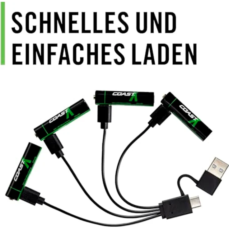 Coast AAA USB-C Akkus, ZITHION-X, Lithium-Ionen 1,5V 750 mAh, Langlebig, Lädt in 1.3 Stunden, 4er-Pack – Bild 5