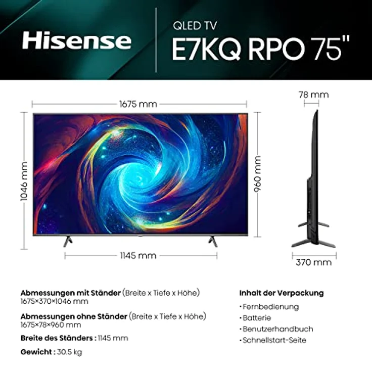 Hisense 75E7KQ PRO 189cm (75 Zoll) Fernseher, dunkelgrau – Bild 2