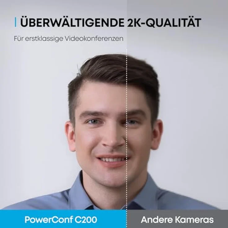 Anker PowerConf C200, Webcam mit 2.21 Mpx, USB-C, Privacy Shutter und AI-Rauschunterdrückung, schwarz – Bild 2