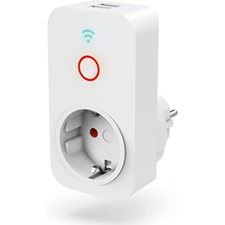 Hama WiFi Steckdose mit 2x USB A (Steckdose Smart Home für Geräte bis 2300 W und USB 2,1 A für Smartphone, Tablet, WLAN Steckdose für Sprachsteuerung mit Alexa, Google, Siri, Appsteuerung, 10 A) weiß