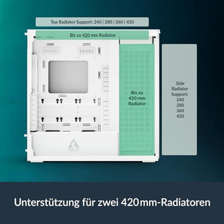 Arctic Cooling ACPCC00014A, PC-Gehäuse Midi Tower in Weiss, unterstützt ATX-Mainboards, 5 Lüfterplätze, vorinstalliertes Netzteil, Sichtfenster – Bild 4