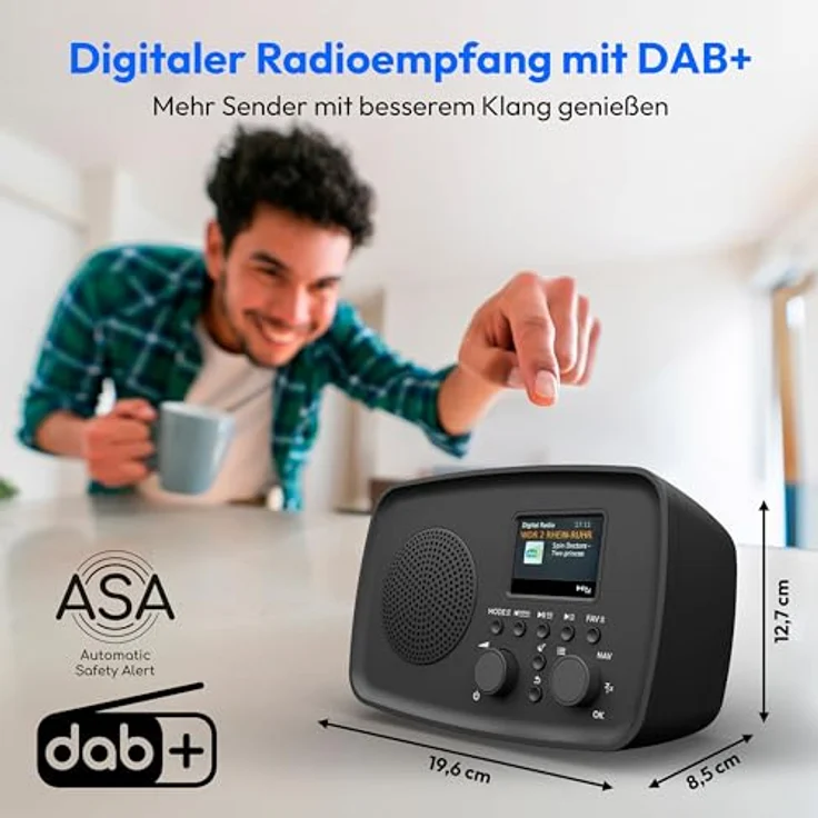 MEDION DAB Plus Radio DRE-1, DAB+ und UKW, Bluetooth 5.3, Radiowecker mit Tropfwasserschutz, Teleskopantenne, Schlummerfunktion, ASA-Notfallwarnsystem, schwarz – Bild 3