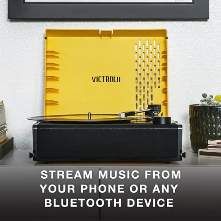 Victrola Revolution GO Tragbarer Bluetooth-Plattenspieler mit DREI Abspielgeschwindigkeiten, nachladbarem Akku mit 12 Stunden Spielzeit und integrierten Lautsprechern | Schwarz | VSC-750SB-BLK-EU – Bild 3