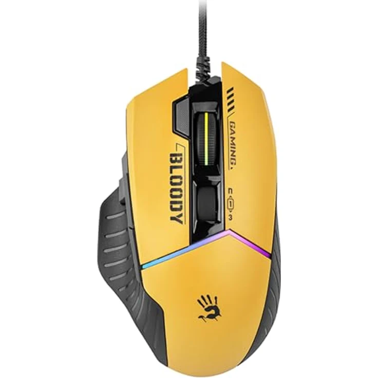 A4tech W95Max Sports Gaming Maus, Optische Kabelgebundene Gaming-Maus, USB 12 000 CPI, 8000 FPS, 250 IPS. 35G, 2000 Hz Ultrapolling (schwarz/gelb) – Bild 2