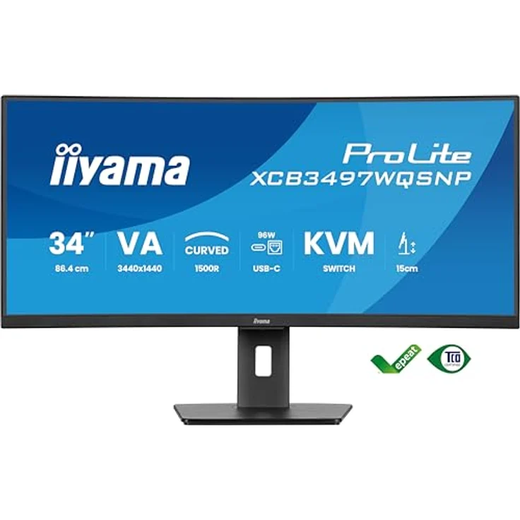 iiyama Prolite XCB3497WQSNP-B1 Curved 34 Zoll VA LED-Monitor UWQHD HDMI DP USB-C Dock 95W RJ45 KVM-Switch Höhenverstellung Adaptive Sync schwarz – Bild 2