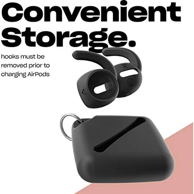 KeyBudz EarBuddyz Silikon Ohrhörer Aufsätze für Apple AirPods Pro, EarPods Kopfhörer Ohrhörer Zubehör, Ohrhaken Ohrbügel, rutschfest, Sport, schwarz – Bild 4