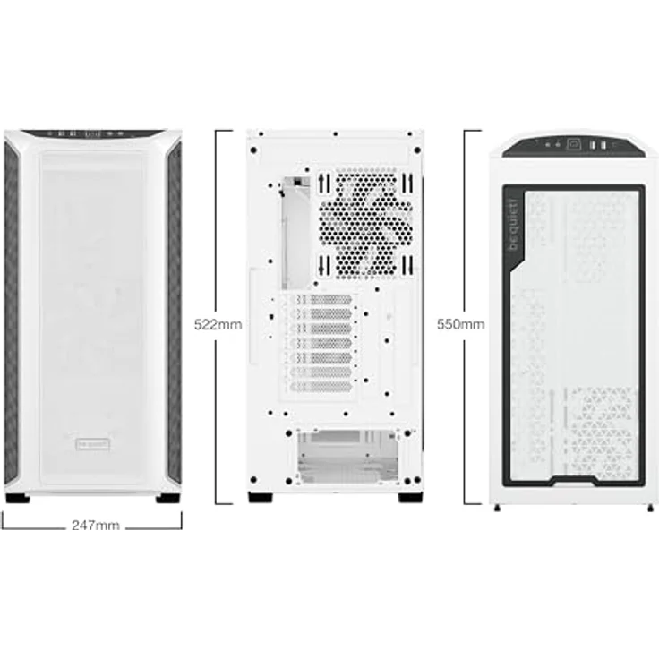 be quiet! Shadow Base 800 DX White PC-Gehäuse, Pure Wings 3 140mm PWM Lüfter, ARGB-Beleuchtung, USB 3.2 Gen. 2 Type C, Airflow, Open-Mesh, E-ATX Mainboard, 420mm Radiatoren, Glas Seitenfenster, BGW62 – Bild 2