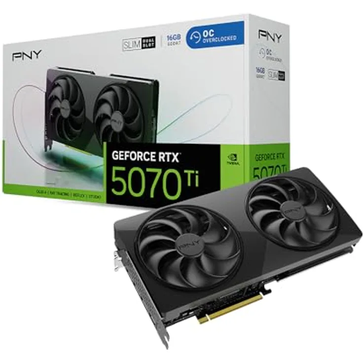 PNY GeForce RTX 5070 Ti Slim OC, Next-Gen-Grafikkarte mit 16.384 MB, 3x DisplayPort, 1x HDMI 2.1