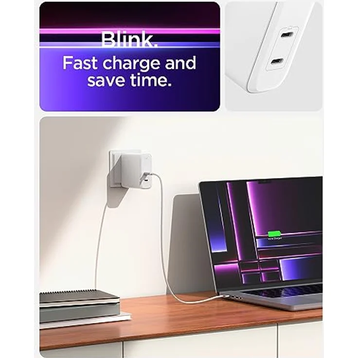 Spigen GaN III 1402, 140W Dual USB-C Wandladegerät für MacBook Pro 16/14/13, iPad, iPhone 15/14/13, Fast Charging, 2 Ports, Universelle Kompatibilität, Sicherheitsstandard – Bild 2