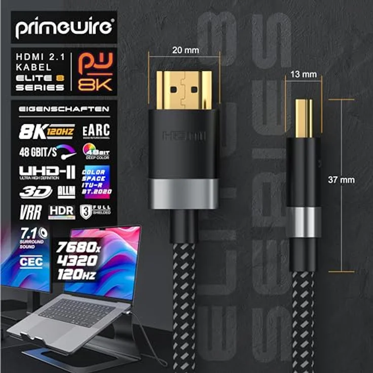 1m - 8K HDMI Kabel 2.1 - 8K60Hz 4K 120Hz DSC - HDTV 7680 x 4320 - UHD II - HDMI 2.1 2.0a 2.0b - 3D - Highspeed HDMI-Kabel Ethernet - HDR - ARC - Präzisionsstecker - kompatibel zu Blu Ray PS4 Xbox – Bild 4