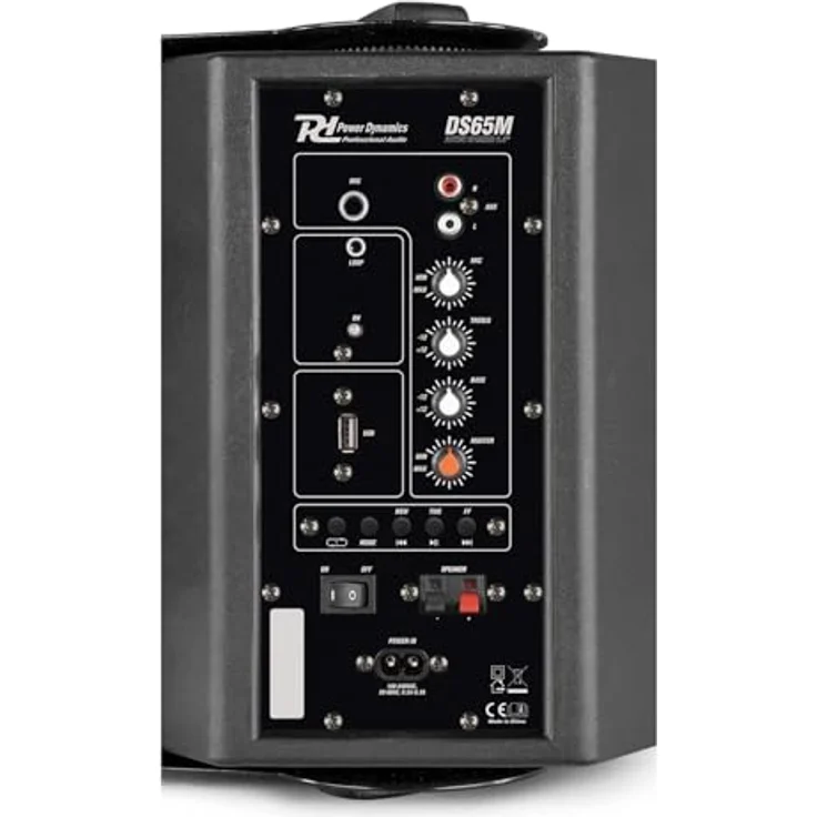 Power Dynamics DS65MB Aktivlautsprecher, Bluetooth Outdoor, 125 Watt, wetterfest mit USB-MP3, AUX & Mikrofon Anschluss - Schwarz – Bild 4