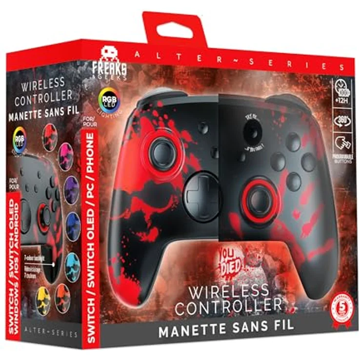Freaks and Geeks Kabelloser Bluetooth Controller für Nintendo Switch und PC Windows 10, Gaming Controller mit "Du bist gestorben" Design – Bild 2