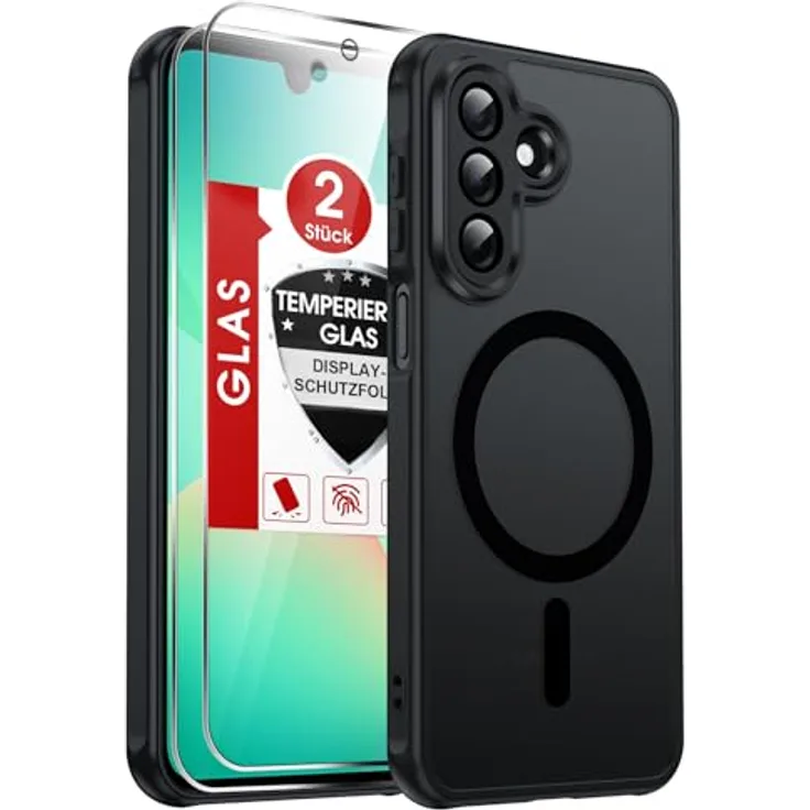 LeYi Magnetische Handyhülle für Samsung Galaxy A27 5G, Transluzentes Mattes Case Cover mit Militärschutz, Schwarz, 2 Stück inklusive Schutzfolie