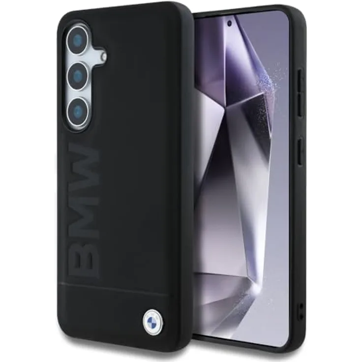 BMW Handyhülle Galaxy S25, Echtleder schwarz mit Metall-Logo, 6,2 Zoll, Stoßfest, passgenau