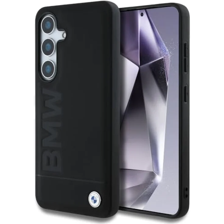BMW Handyhülle Galaxy S25, Echtleder schwarz mit Metall-Logo, 6,2 Zoll, Stoßfest, passgenau – Bild 1