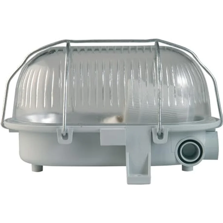 UNITEC Ovalleuchte mit Metallkorb, geeignet für Keller, Garage, Garten und mehr, Schutzart IP44, 60 W, grau – Bild 2