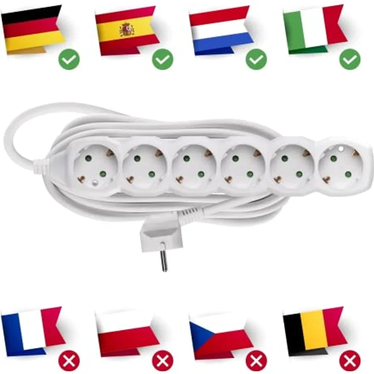 EMOS Steckdosenleiste 6-Fach, 5 m Kabel, weiß, 1,5 mm2, Steckdosen 45° gedreht, 5-Fach Schuko Mehrfachsteckdose mit erhöhtem Berührungsschutz, IP20 für Innenbereich – Bild 2