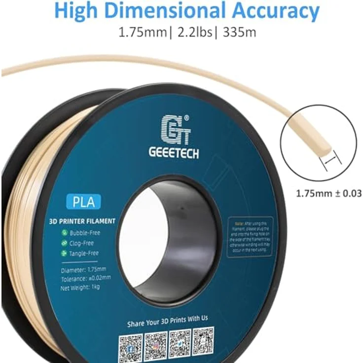 GEEETECH PLA Filament 1,75mm, 1kg Spule in Knochen Weiß, Maßgenauigkeit +/- 0.03mm, umweltfreundlich aus nachwachsenden Rohstoffen – Bild 5