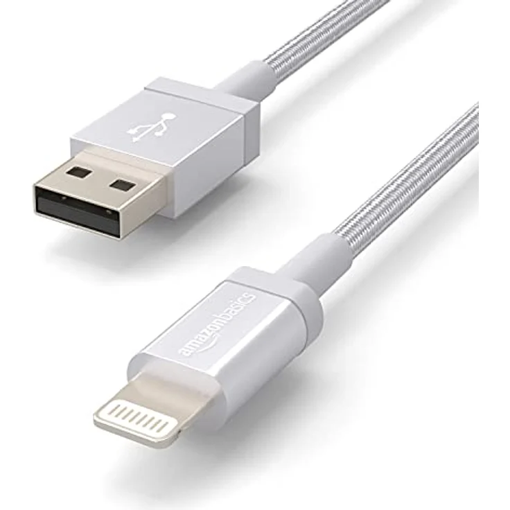 AmazonBasics – Verbindungskabel Lightning auf USB-A, Nylon-umflochten, MFi-zertifiziertes Ladekabel für iPhone, silberfarben, 1,82 m – Bild 3