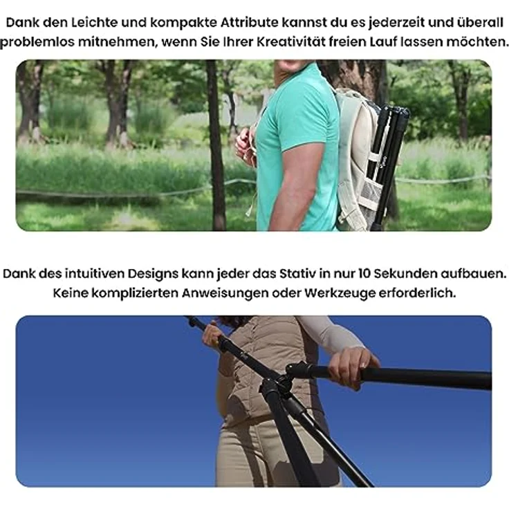 Pivo Stativ für Smartphone, Leichter Aluminiumständer, 160 cm, mit universellem 1/4-Zoll-Gewinde und 3 Höhen, für Action Cam, DSLR und Pivo Pods – Bild 3