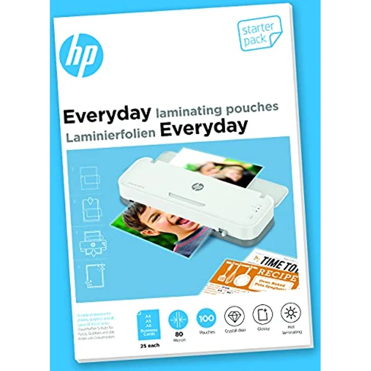 HP Everyday Laminierfolien-Set, glänzend für A4, A5, A6 und Visitenkartenformat, 80 micron, 100 Stück – Bild 3
