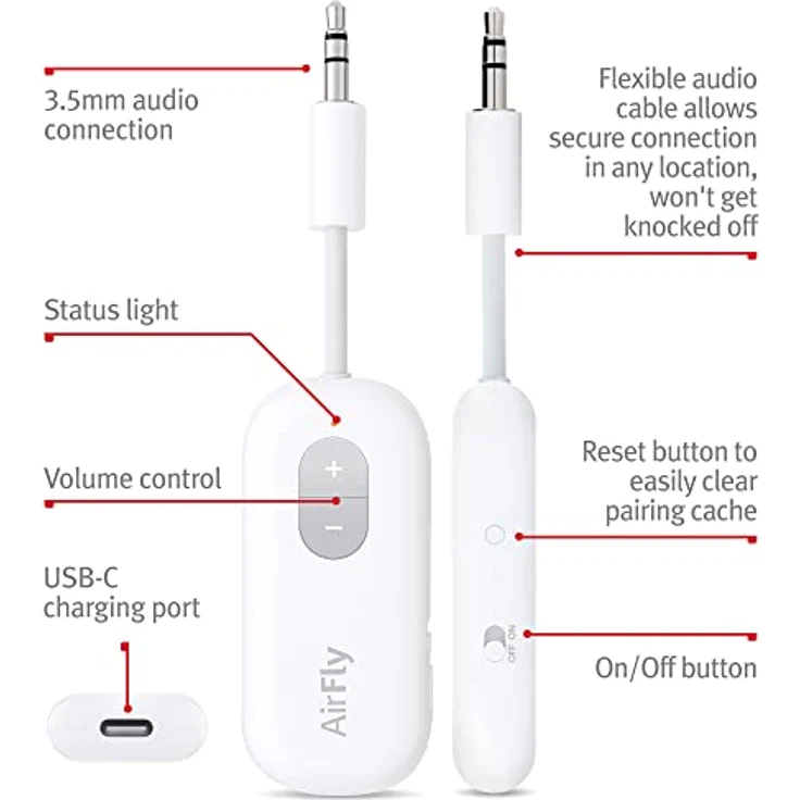 Twelve South AirFly SE | Bluetooth Wireless Transmitter / Adapter für AirPods / Kabellose oder geräuschunterdrückende Kopfhörer; Verwendung in Flugzeugen und Fitnessstudios, 20+ Stunden Akkulaufzeit – Bild 3