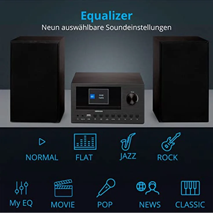 MEDION P85003 Micro Audio System Kompaktanlage (Internetradio, DAB+, PLL UKW Radio, Bluetooth, USB Anschluss, AUX, 2x150 W) – Bild 5