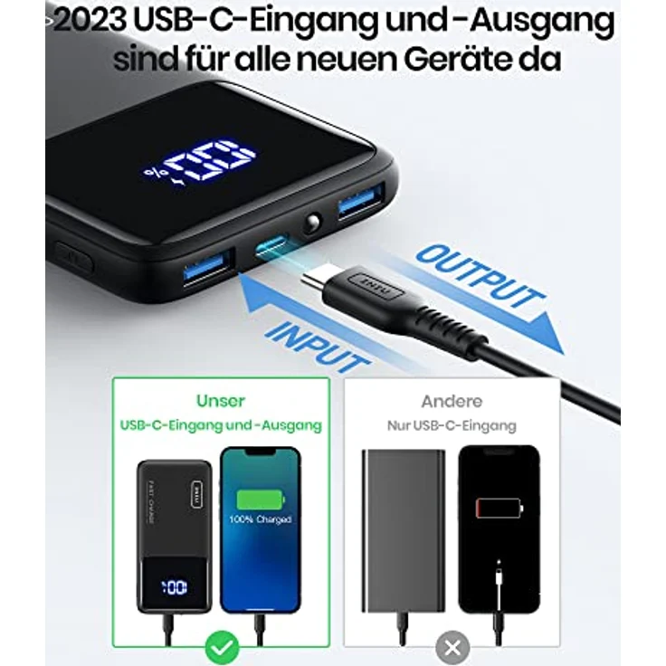 INIU Power Bank, 22.5W Powerbank klein Aber stark 10500mAh, PD3.0 QC4.0 Fast Charging (USB C Input&Output) LED Display Externe handyakkus für iPhone 14 13 12 Pro Samsung S22 S21 AirPods iPad etc – Bild 5