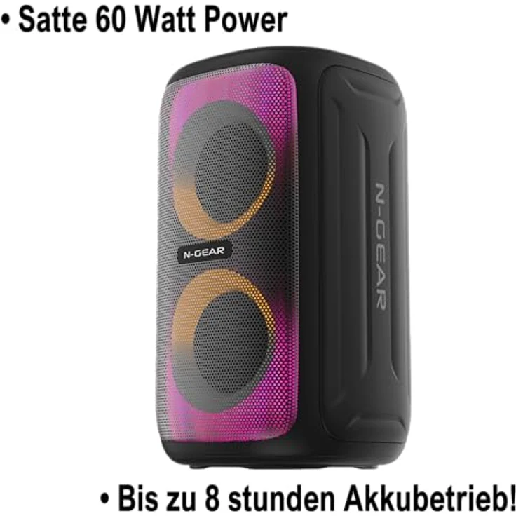 N-Gear Bluetooth Box LGP Juke 101 - Kompakter Musikbox Bluetooth Lautsprecher mit RGB-LED-Lichtshow, 60W Leistung, 8 Stunden Spielzeit, True Wireless Funktion, USB und Micro TF-Karten Kompatibilität – Bild 4