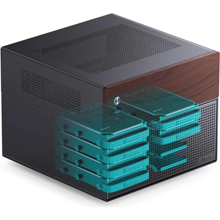 Jonsbo N4 NAS-Gehäuse, Micro-ATX - schwarz, DIY NAS-Gehäuse mit 6x 3,5 Zoll + 2x 2,5 Zoll, CPU-Kühler bis 70 mm, USB-C/A – Bild 3