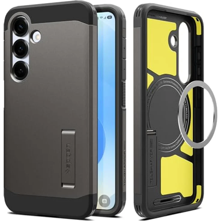 Spigen Tough Armor (AI) MagFit Hülle für Samsung Galaxy S25 Plus, Kompatibel mit MagSafe -Gunmetal, Doppelschichtige Schutzhülle mit integriertem Kickstand – Bild 1