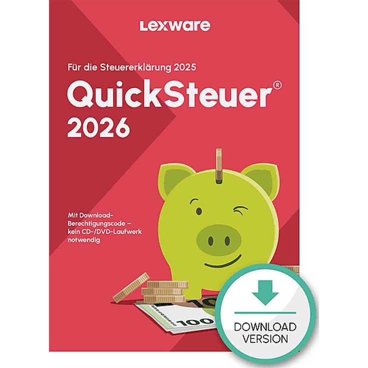 LEXWARE QUICKSTEUER 2026, Steuersoftware für bis zu 3 Steuererklärungen mit dynamischer Ausfüllhilfe und Elster-Assistent für PC