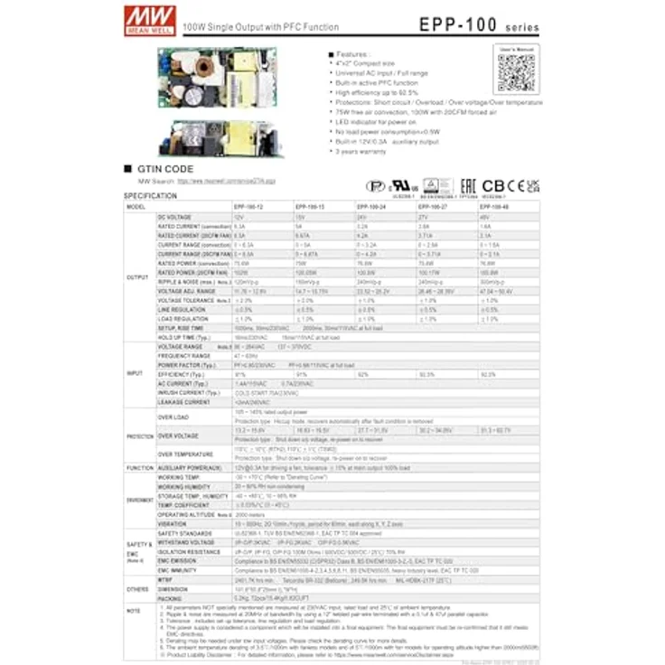 MeanWell EPP-100-27, Internes Netzteil (75.60 W) für PC mit hoher Effizienz – Bild 3