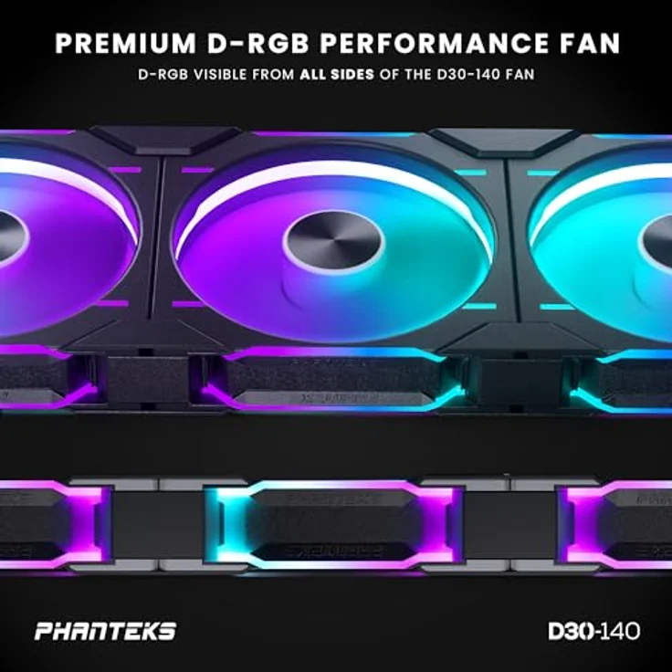 Phanteks D30 PWM Reverse Airflow, D-RGB Lüfter, 3er Pack - 140mm, schwarz – Bild 4