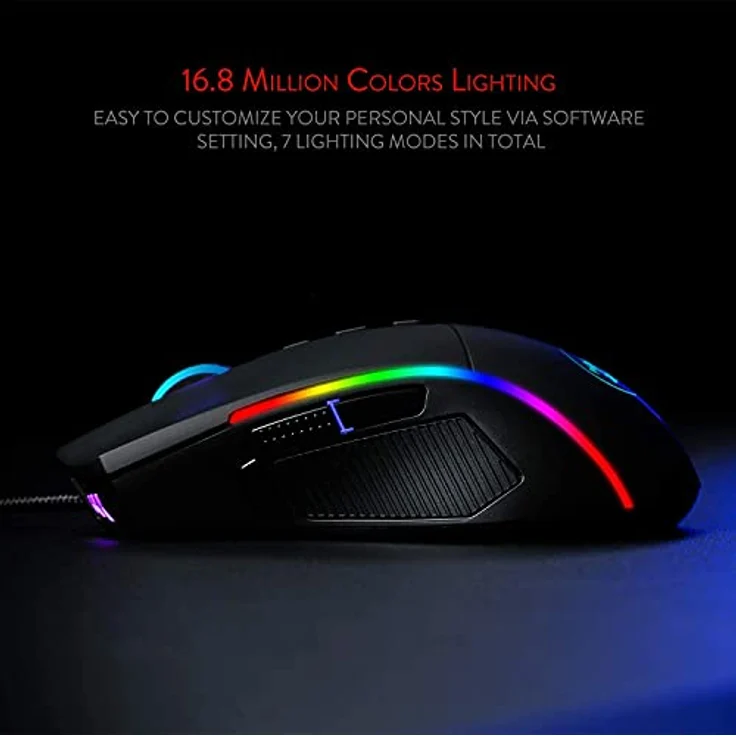 Redragon Lonewolf 2 Gaming-Maus, 32000 DPI, RGB-Beleuchtung, Schwarz, mit Teflonfüßen und 7 Beleuchtungsmodi – Bild 5